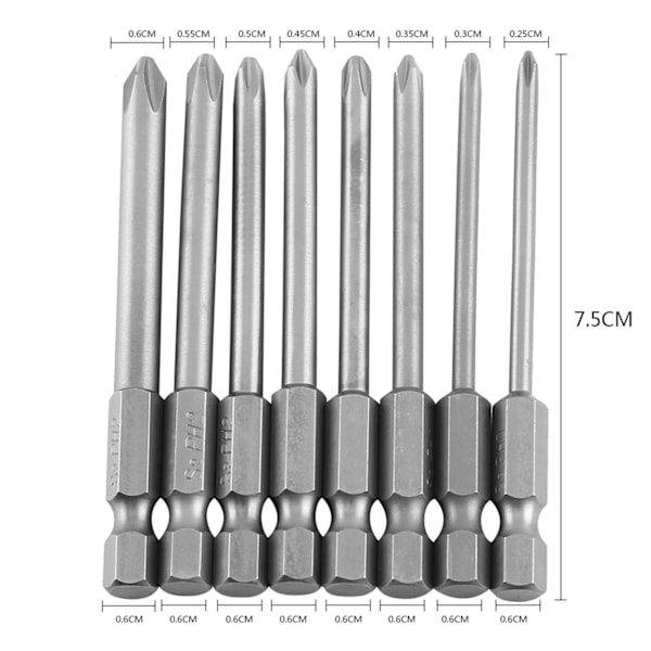 8 st 75mm 1/4\" Fäste Magnetiska Långa Sexkants Phillips Skruvmejsel Bits Set