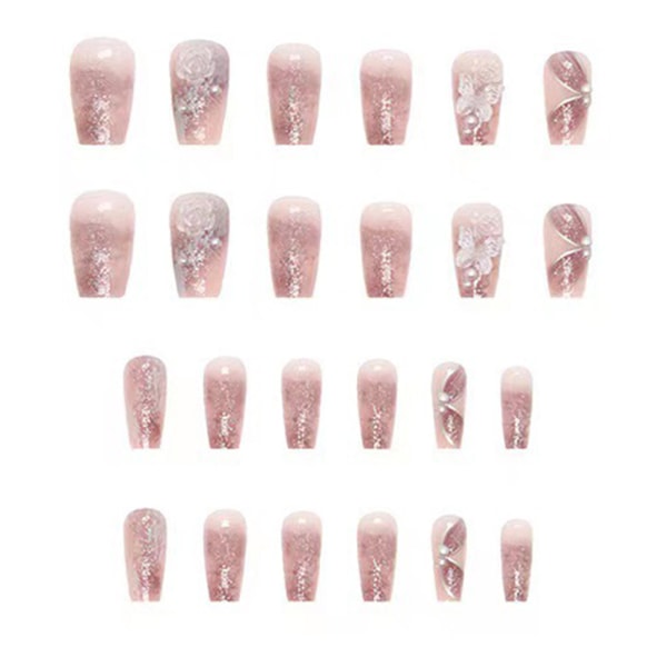 Långt tryck på naglar Glitter akrylnaglar med fjärilsdesign