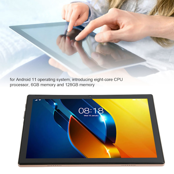 10-tums Tablet för Android 11 Guld MT6755 8-kärnig CPU 1920x1200 4G Samtal 2.4G 5G Dual Band WiFi 6GB 128GB Tablet 100‑240V EU-kontakt