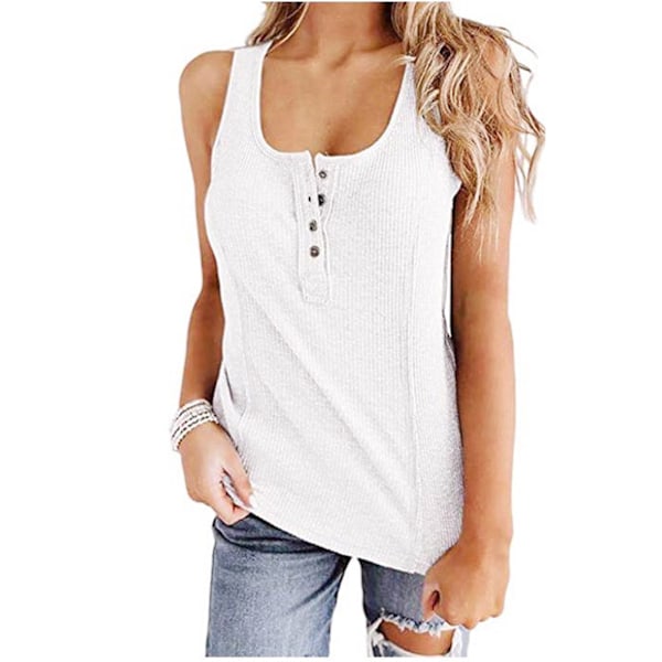 U-ringad Knapplinne Dam Casual Elegant Enfärgad Ribbstickad Ärmlös Tröja för Kontorsarbete Vit S