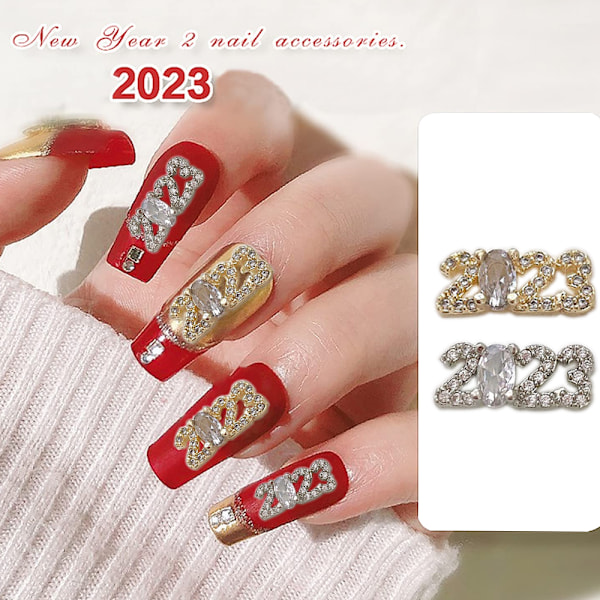 3D-legering 2023 nagelcharms, 8 st metall 2023 nagelstrass