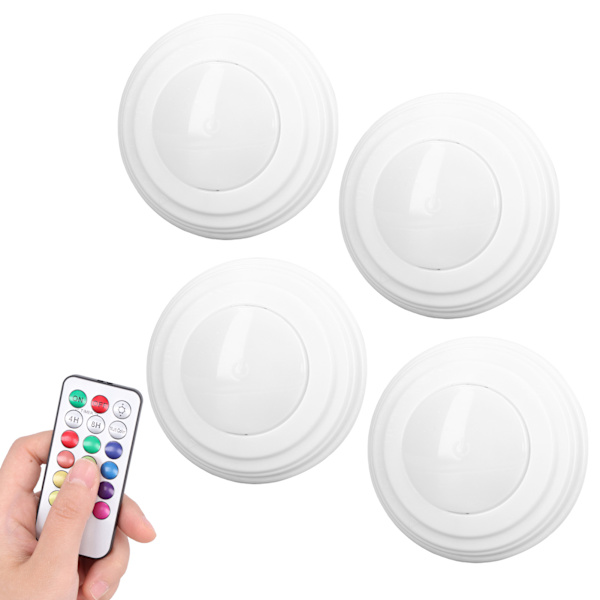 4 st LED Puck Light RGBW 13 Färger Lägen Fjärrkontroll Punch