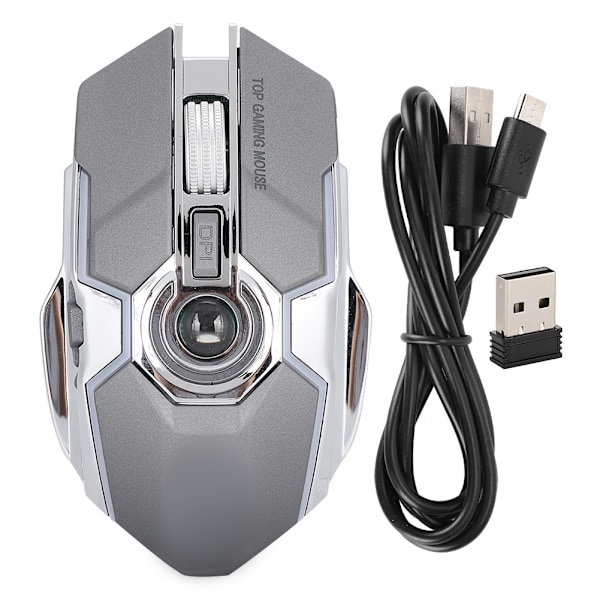 Trådlös Gamingmus Portabel 2.4GHz 1600DPI Tyst USB Optisk Laptop Desktop Datormus Grå
