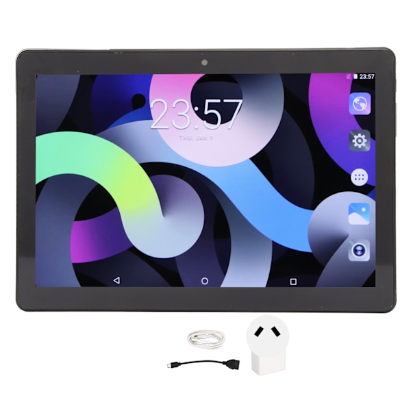 10,1 tums surfplatta för Android 12.0 5G WiFi 4GB 64GB 1920x1200 8MP 13MP Dubbel Kamera Octa Core CPU Surfplatta Samtal 100‑240V Svart AU-kontakt