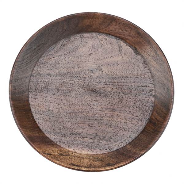 Solid Dark Color Wood Fruit Tray Round Food Serving Tray Tea