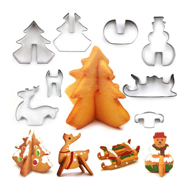 8PCS/Set 3D rostfria formar med julgran snögubbe