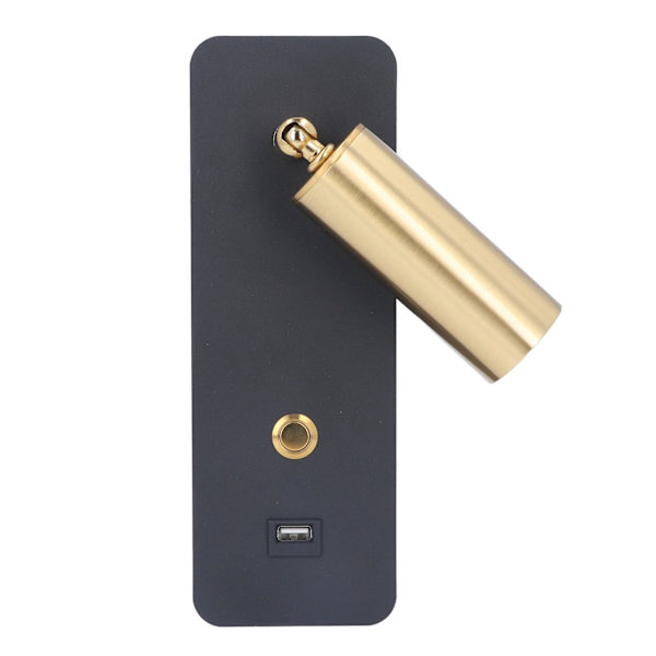 LED-vägglampa med nyckelströmbrytare, minimalistisk USB-laddning, svart guld, neutralt ljus, vägglampor för sängbord 85 till 265V