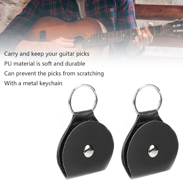 2 st Gitarrplektrumväska PU Nyckelring Bärbar Musikinstrument Tillbehör Förvaringsfodral Svart