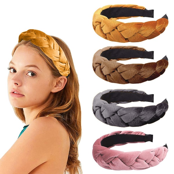 Sammet plyschband för kvinnor, stickat hårband för flickor i enfärgad färg