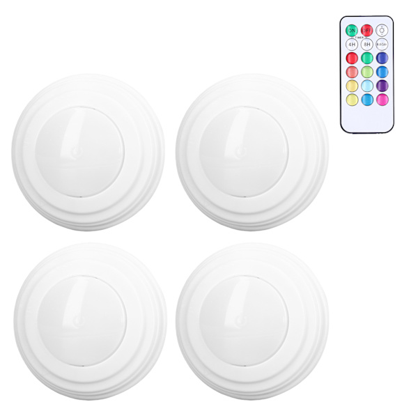 4 st LED Puck Light RGBW 13 Färger Lägen Fjärrkontroll Punch