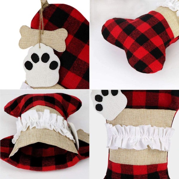 2pcs Pet Dog Christmas Stockings, Burlap Plaid Bone fish Shape