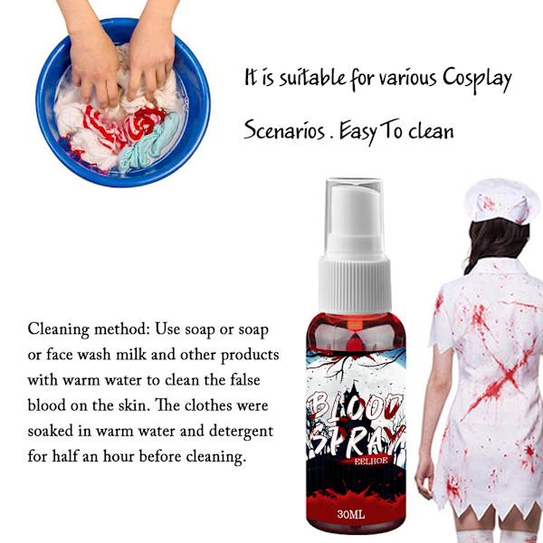 Blodstänk Fx Smink, Tvättbart Låtsasblod 30ML Icke-Klibbig Formula För Halloween Kostymer, Specialeffekter Och Cosplay, Realistiskt Utseende