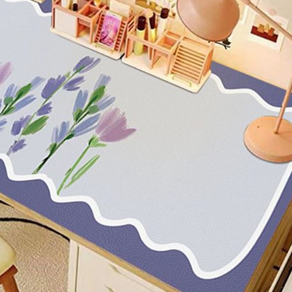 Vattentätt Skrivbordsunderlägg Vackert Blommönster Stilfullt Ögonskydd PVC Stor Skrivbordsmatta för Studier Sovrum Kontor Lila Blomma 50x100cm