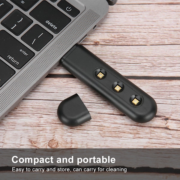 Bärbar snabb UVC-rengöring med svart plastknapp, USB-driven UV-ljus för kvalsterdödande för mobiltelefon och tangentbord