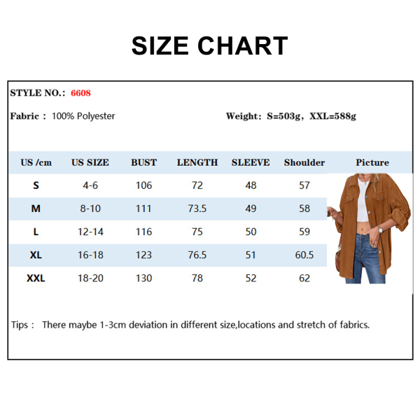 Kvinnors manchester skjortor långärmad oversize jacka -brun