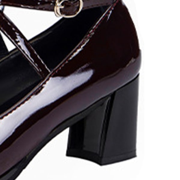 Dam Bow Högklackade Skor Enfärgad Elegant PU Läder Remmar Stängd Tå Ankelrem Pumps Skor Vinröd 39 /34.5cm