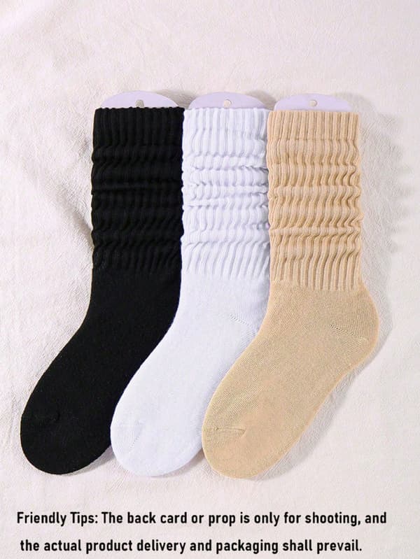 3 par damstrumpor för höst och vinter, stickade slouch-strumpor, scrunch crew-strumpor, aprikos, gul, kaki, brun, kompression