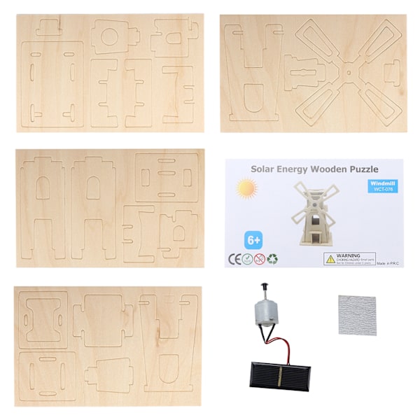 3D Trä Solcellsdriven Pussel Leksak DIY Träpussel Modell Byggsats för Barn
