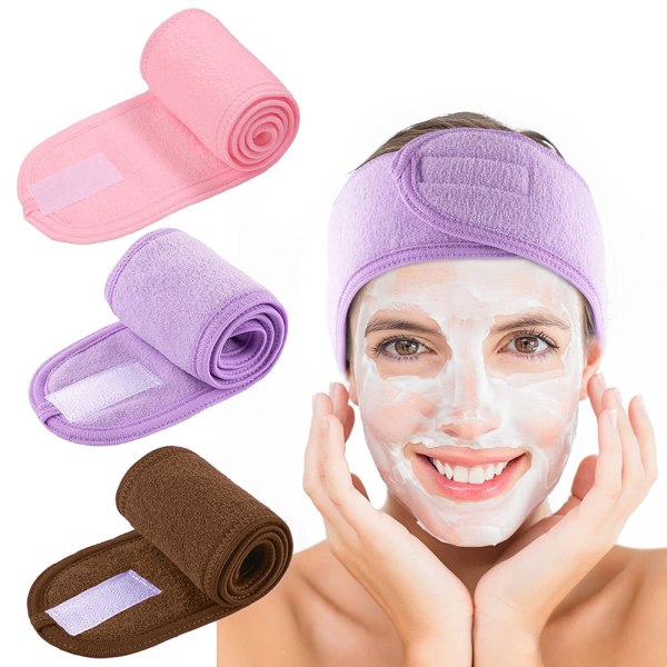 Justerbart ansiktsband Makeup pannband för ansiktstvätt, 3 st