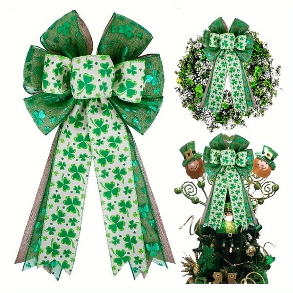 St Patrick's Day Shamrock-rosett, glitterband, grön