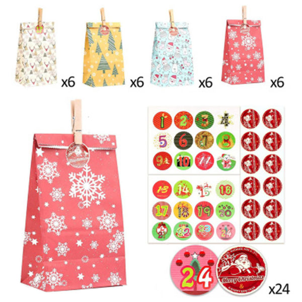 Christmas 24 piece set Kraft Paper Bags Colorful Gift Bags