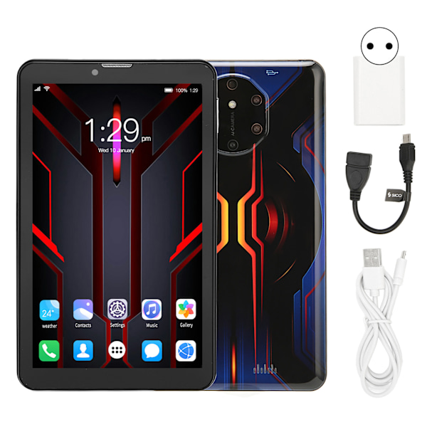 7-tums surfplatta med samtalsfunktion för Android 10.0 4GB 32GB Utbyggbart upp till 128GB Octa Core Främre 500W Bakre 800W Surfplatta 100‑240V Orange EU-kontakt