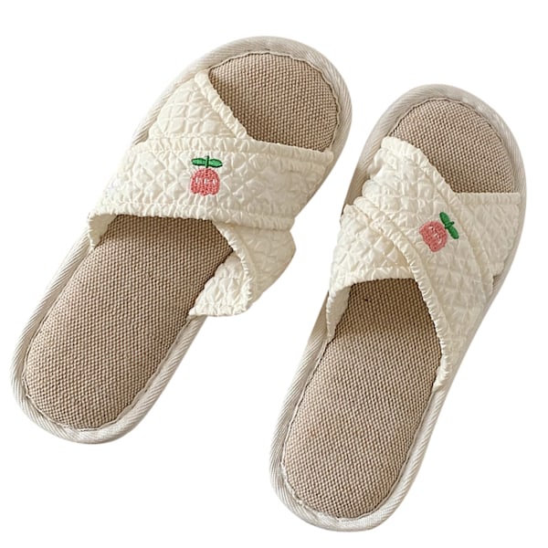 Öppen Tå Linnetofflor Universal Halkskydd Blommiga Kors Linnetofflor för Vardagsrum Beige 38‑39