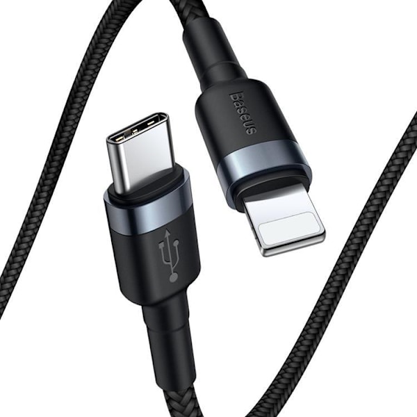 Baseus Flätad USB-C till Lightning kabel 18W 1m - Svart/Grå