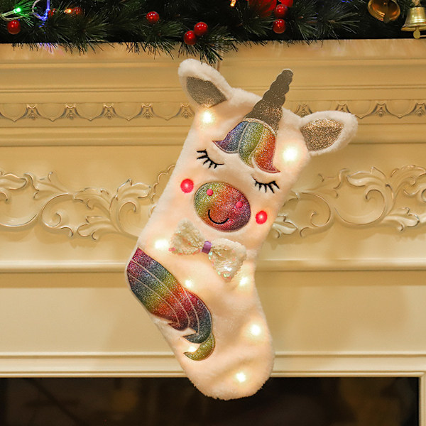 Unicorn Christmas Stocking with LED Light,Candy Bag for Gifts