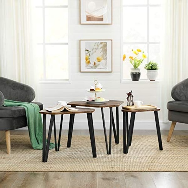 Vasagle häckande soffbord, 3 -ändbord för vardagsrum, sidobord, brun och svart