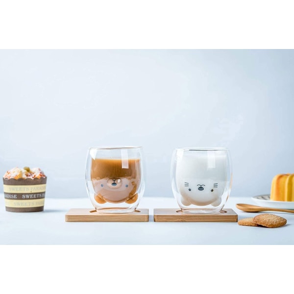 Hwagui - Söt kopp Dubbelväggig Glasmugg, Glas Espresso Kopp,