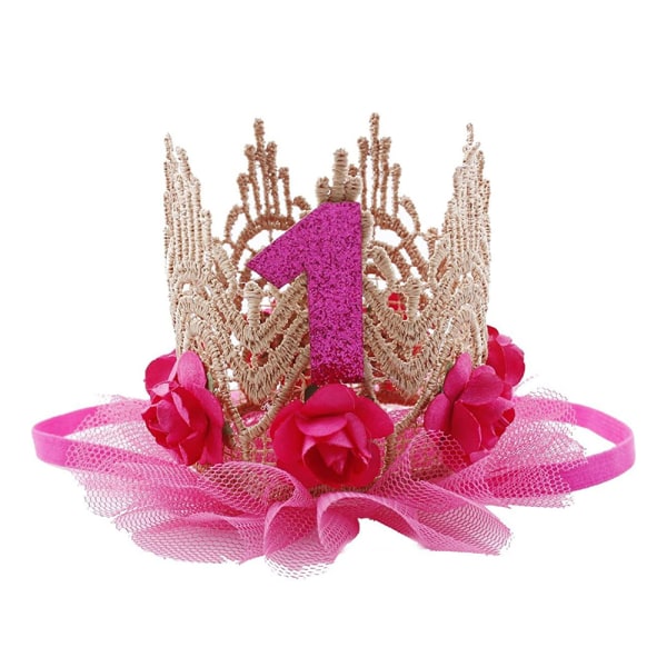 Baby Lace Flower Crown 1:a födelsedag Pannband, Girl Boy