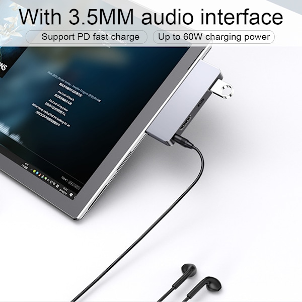 Cabledeconn 4-i-1 Dockningsstation i Aluminiumlegering med 3,5 mm Ljudgränssnitt för Microsoft Surface Go