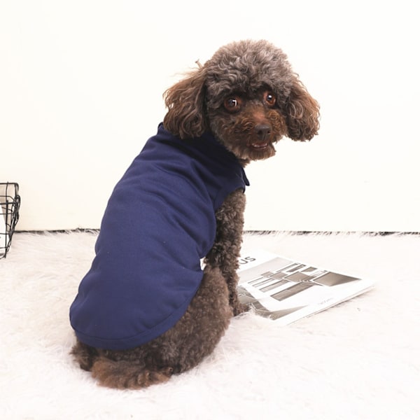 Hundskjorta Fusk Krage Husdjurs T-shirt Stilfull Allmatchande Husdjurskläder Mjuk Varm Husdjursoutfit för Teddy Pudel Bichon Mörkblå L