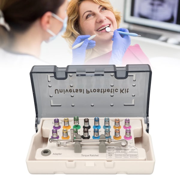 Protetiskt kit för universell implantatreparation, justerbar momentnyckel med färgkodning, säkerställer precision och snabbhet