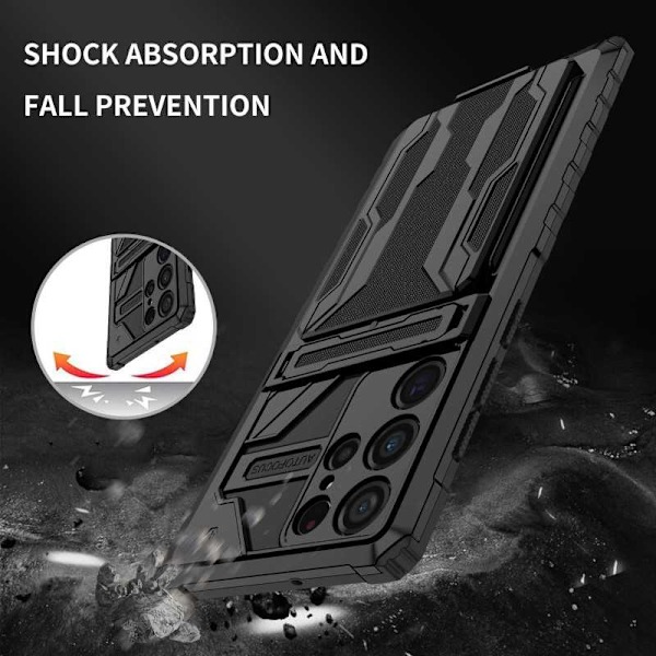 Samsung S22 Ultra Stöttåligt Skal Kickstand & Kortfack ThinArmor V3 Svart