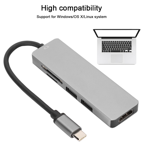 5 i 1 USB‑C Typ‑c till HDTV Multifunktionell Multiport Kortläsare Adapter Dockningsstation