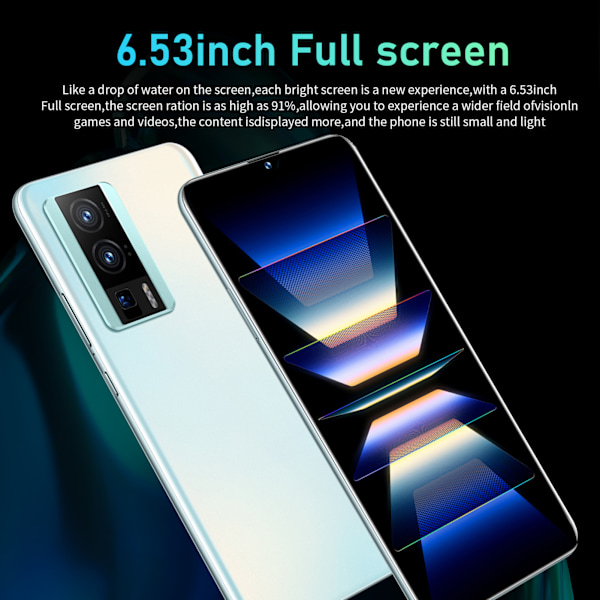 K60 6,53 tum Smartphone 8GB RAM 128GB ROM för Android 12 5G Wifi Mobiltelefon Stöd 4G Nätverk 100‑240V Grön EU-kontakt