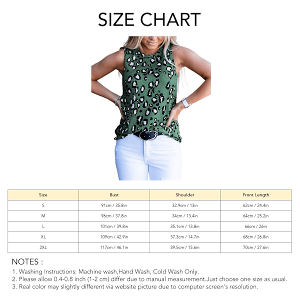 Crewneck Leopardtryckt Tank Top Dam Sommar Stilren Casual Elegant Ärmlös Tröja för Shopping Fest Grön L