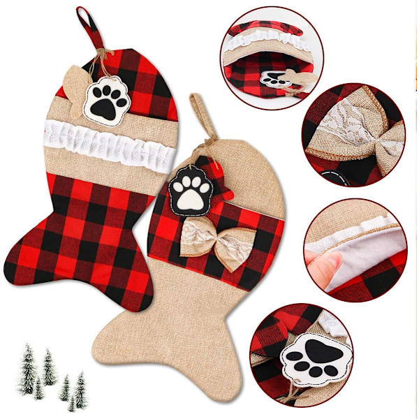 Pet Cat Christmas Stockings 19 Inch, Large Fish Shaped Burlap