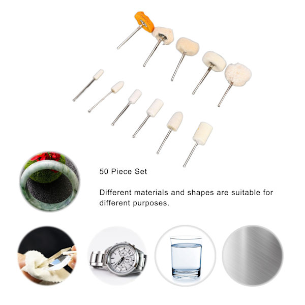 50 st Polerhuvud 3mm Spindel Buffing Hjul Mini Borste Tillbehör Set Kit för DIY