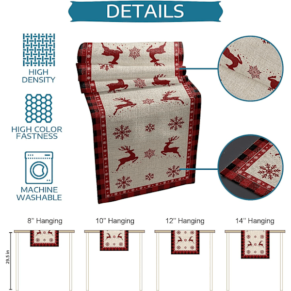 Christmas Table Runner, Christmas Snowflake Elk Rustic Table