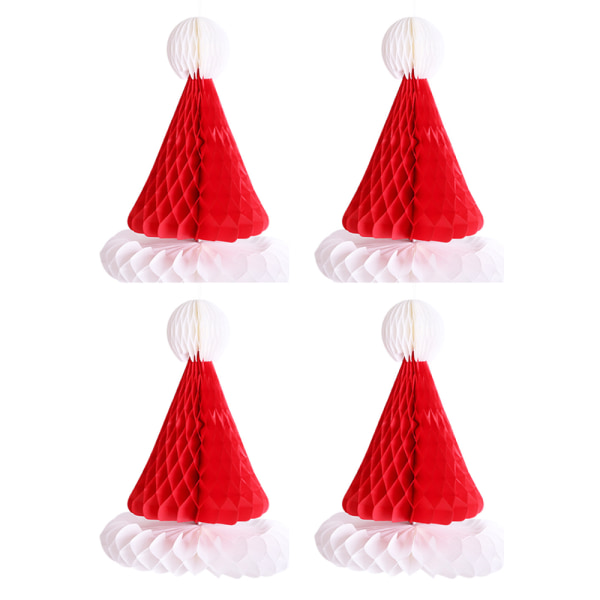 4pcs Christmas Tree Santa Hat Honeycomb Christmas Ornaments for