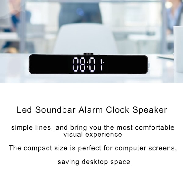 G12 Trådlös Bluetooth Klockradio med LED-Spegeldesign Multifunktionell Soundbar för PC Svart