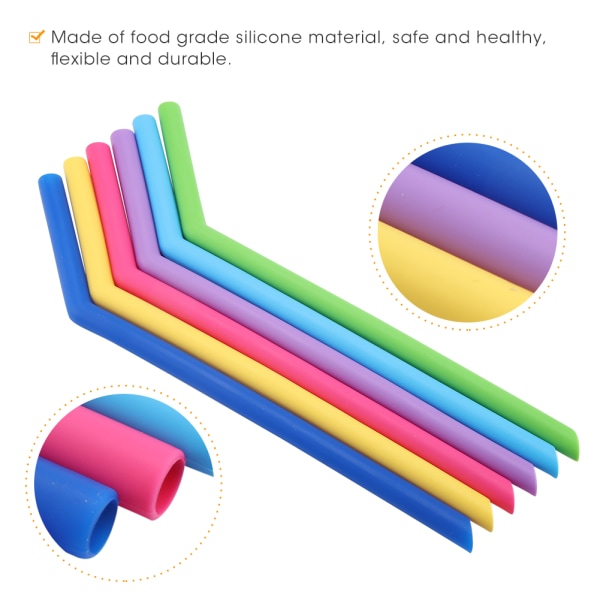 6 st/förpackning återanvändbara silikonstrån raka/böjda fruktjuice
