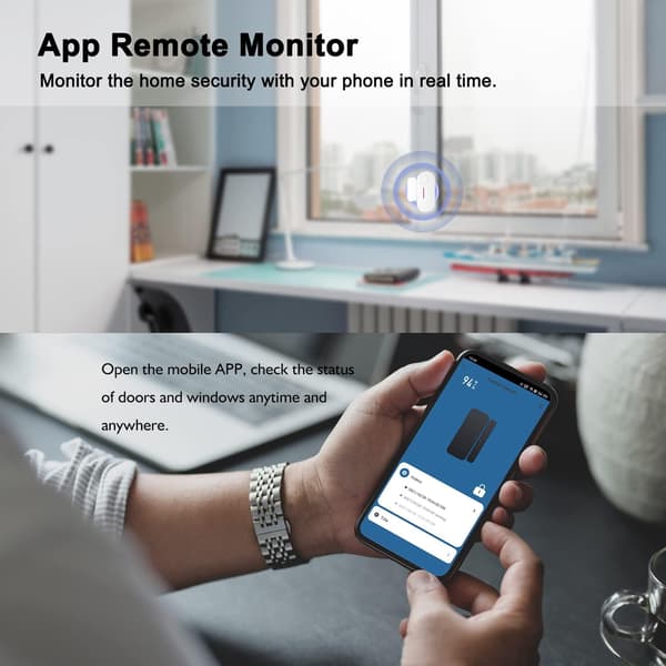 WiFi smart dörrsensor, trådlöst dörr- och fönsterlarm, minikontaktsensor för hemsäkerhet, push-notiser