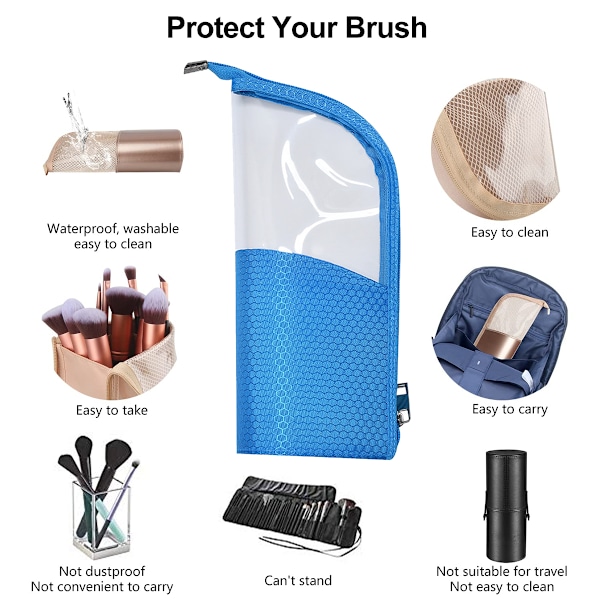 Dam Handhållen Halvrund Transparent Sminkväska Sminkborste Organizer Väska blue