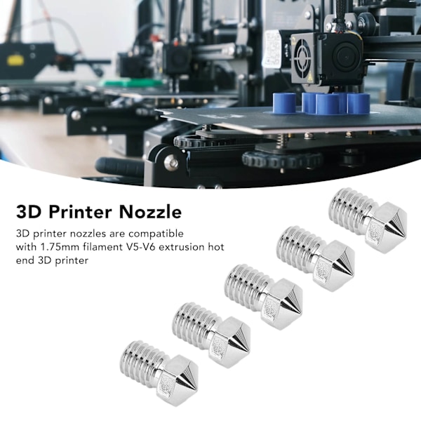 5 st 3D-skrivarmunstycken M6-gänga 1,75 mm Filament Kopparpläterad Extruderutskrift Huvuddelar Tillbehör 0,3 mm