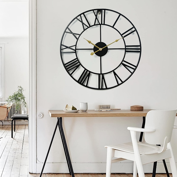 Väggklocka, Metall Retro Romerska Siffror Klocka, 40CM Modern Rund