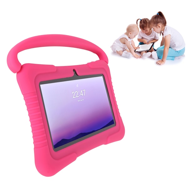 7-tums Barnplatta 2GB 32GB Quad Core-processor Dubbel Kamera 3D-design Småbarnsplatta med Skyddsfodral för Android 10 110‑240V Rosa EU-kontakt